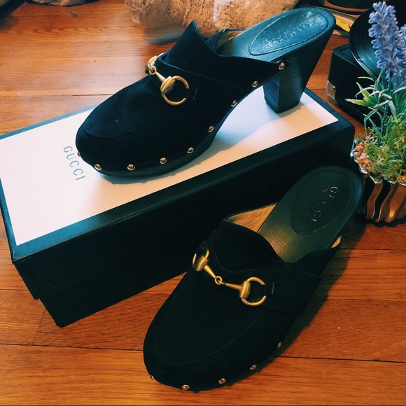 Gucci Shoes - Authentic Gucci Clogs Mules Horsebit Black Suede